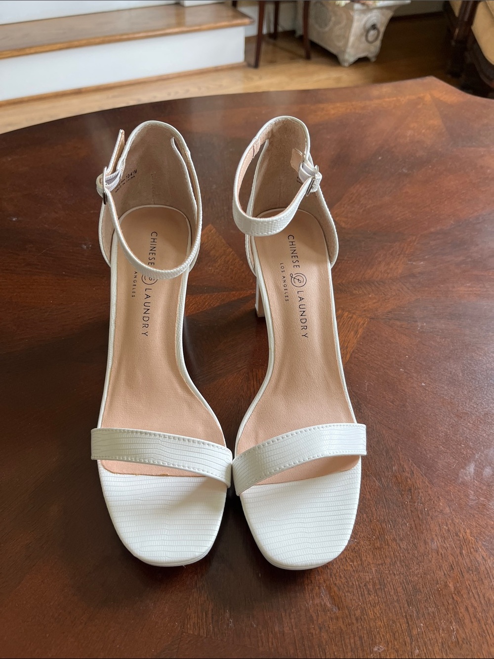 Chinese Laundry White Ankle-Strap Block Heel Sandals